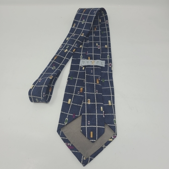 Robert Stock | Men's Vintage Dark Navy Blue Geometric Printed Tie - Picture 7 of 11